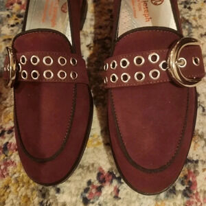 Marc Joseph NY Burgundy Suede Loafers — Grommet Buckle — Size 5.5